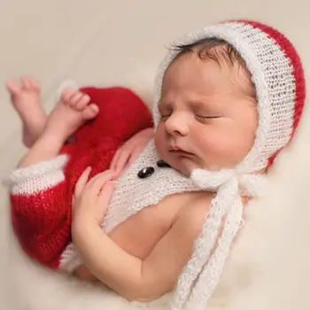 

2 Pcs/set Mohair Hand-woven Newborn Baby Photography Clothing Christmas Costume Infants Photo Props