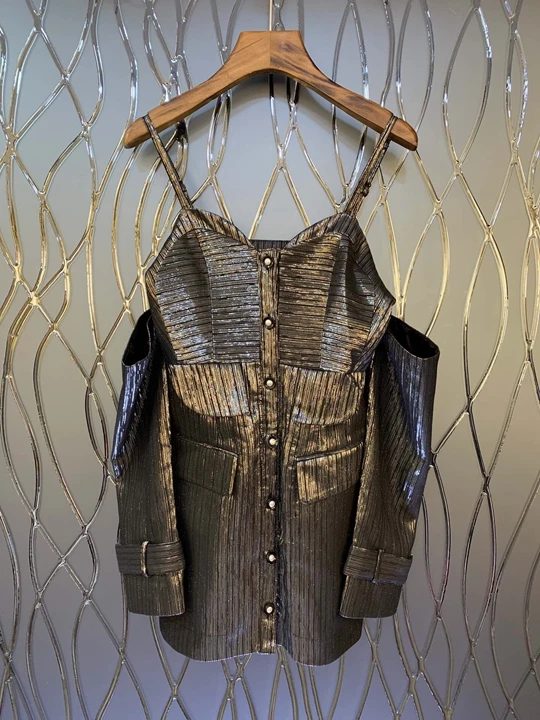 

Early Autumn, 2019 New Girl Outcrop Suspender with Symmetrical Pocket Decorative Button Blouse 916