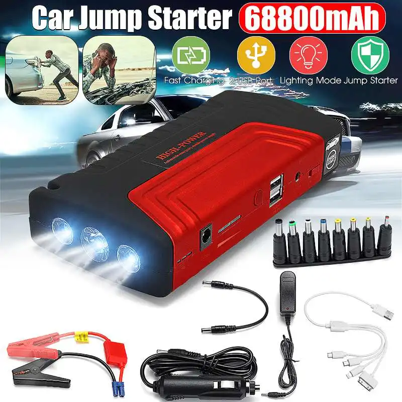 

68800mAh Efficient Red Starting Device Booster 600A 12V Portable Car Jump Starter Power Bank Car Starter For Car Battery Charger