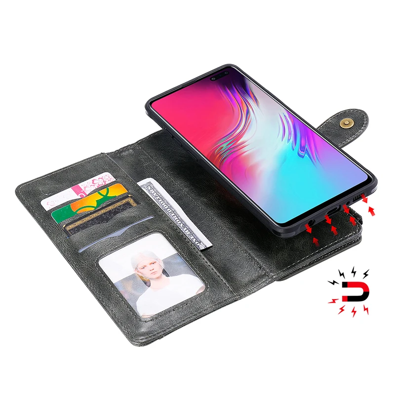 11 держатель для карт на молнии флип чехол-бумажник для samsung S10 Plus S9 S8 Plus S10E Note 10 Pro Кожаный чехол для телефона s Магнитная задняя крышка