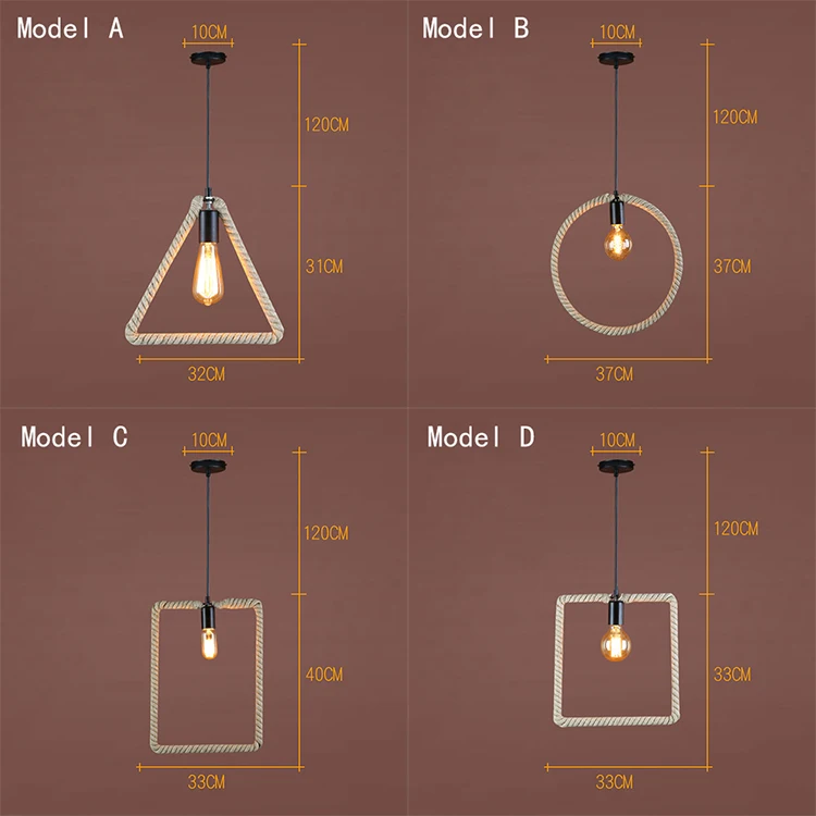 Description Picture 2 of itemRetro Industrial Hemp Rope Chandelier Bar Restaurant Loft Restaurant Cafe Iron Geometry Living Room Decor Chandeliers