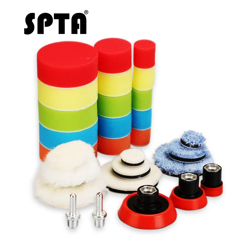 Comprar SPTA 29 Uds 1 2 3 pulgadas almohadilla de esponja de pulido encerado de coche placa de respaldo de la rueda de lana herramienta pulidora de coche para Auto DA RO máquina pulidora