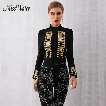 

Miss Water 2020 New Women Casual Black Bandage Coats Fashion Long Sleeve Buttons Coat Club Night Out Runway Party Coat Jackets