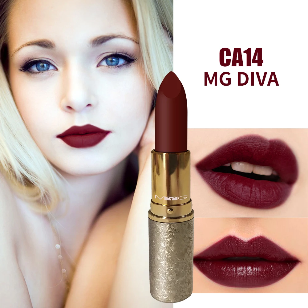 

MYG Diva matte lipstick deepred lipstick Professional Cosmetics Long Lasting Waterproof Lips makeup
