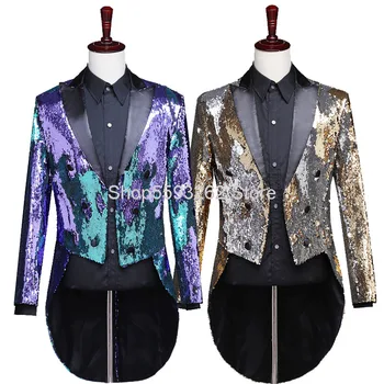 

Men Discoloration Can Turn Over Sequins Dovetail Top Personality Trend Magic Command Stage Singer Host Performance