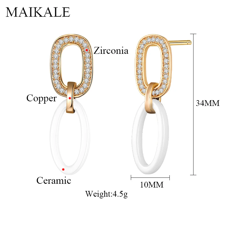 Женские керамические серьги-капельки MAIKALE, круглые золотистые/серебристые романтичные серьги модного дизайна с фианитом, ювелирные изделия для подарка