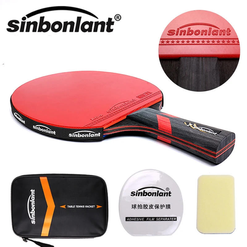 Tennis table racket long handle short handle carbon blade rubber with double face pimples in ping pong rackets with case