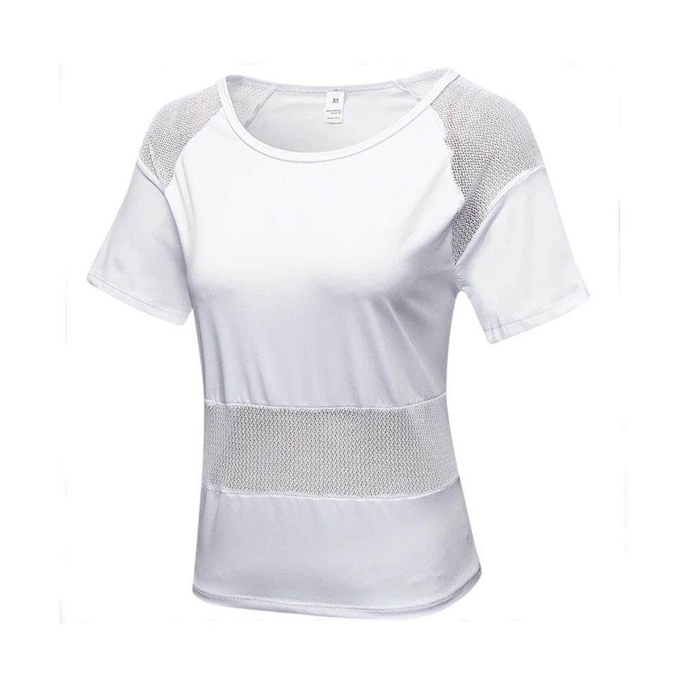 White Женские сетчатые дышащие топы для йоги, одежда для бега, фитнеса, рубашки с круглым вырезом, женские быстросохнущие спортивные футболки с коротким рукавом - Цвет: White