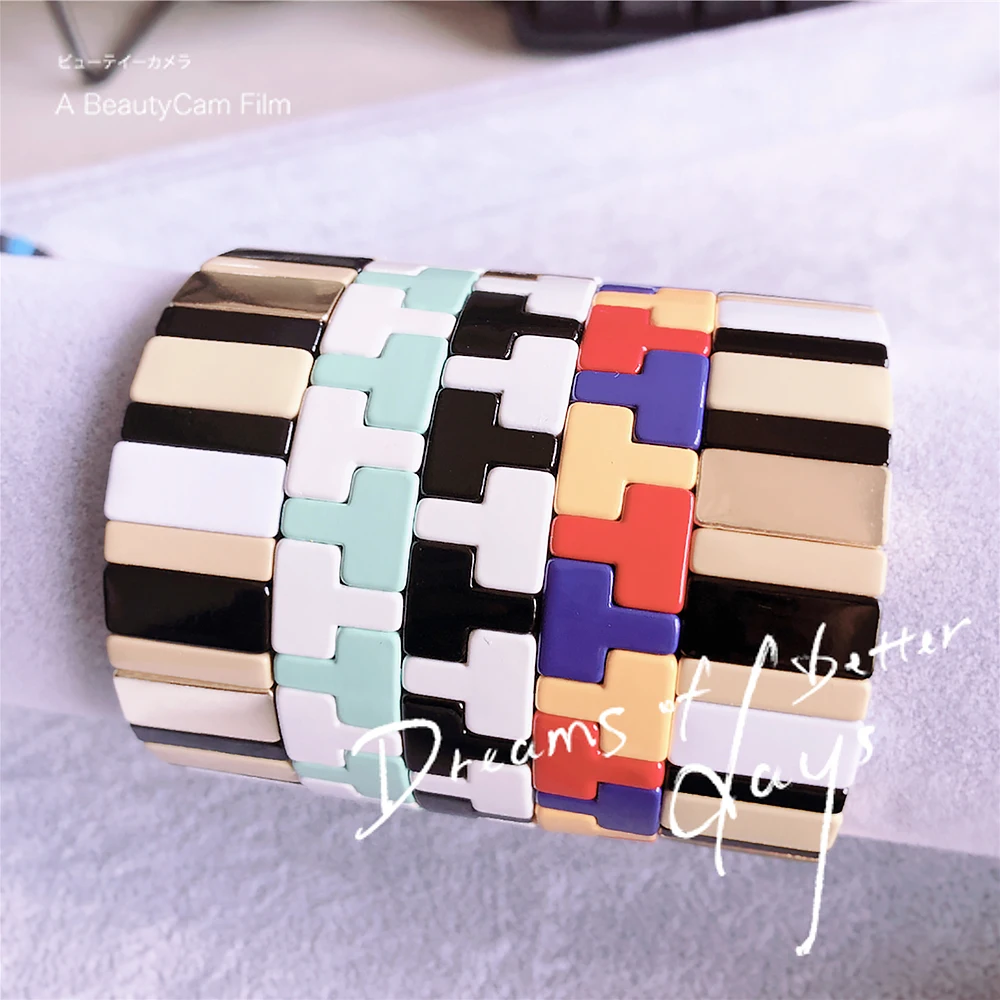 

Hot Sale Alloy Tile Bracelet America Multicolor Elastic Bracelets For Women Winter Vogue Pulseras Mujer Insta Fashion Gifts