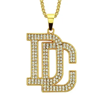 

Men Hip Hop Iced Out Crystal Letter DC Pendant Necklace Gold Plated Chains Trendy Punk Bling Jewelry