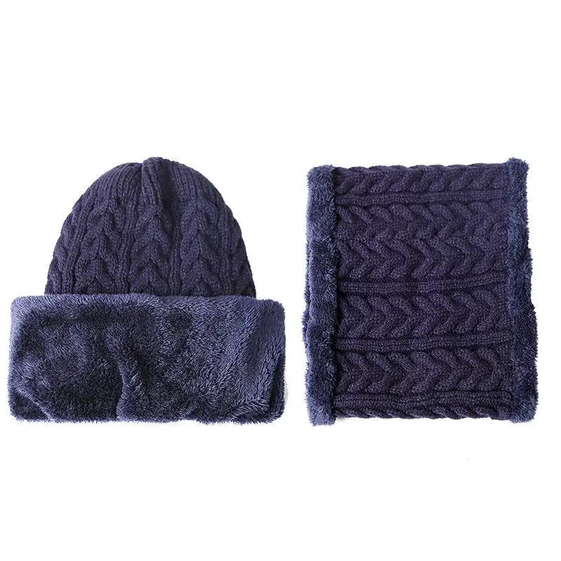 Unisex Plush Fleece Lined Winter Hat Thicken Warm Knitted Suit Set Soft Stretch Winter Hats For Men Women Leisure Beanie Cap