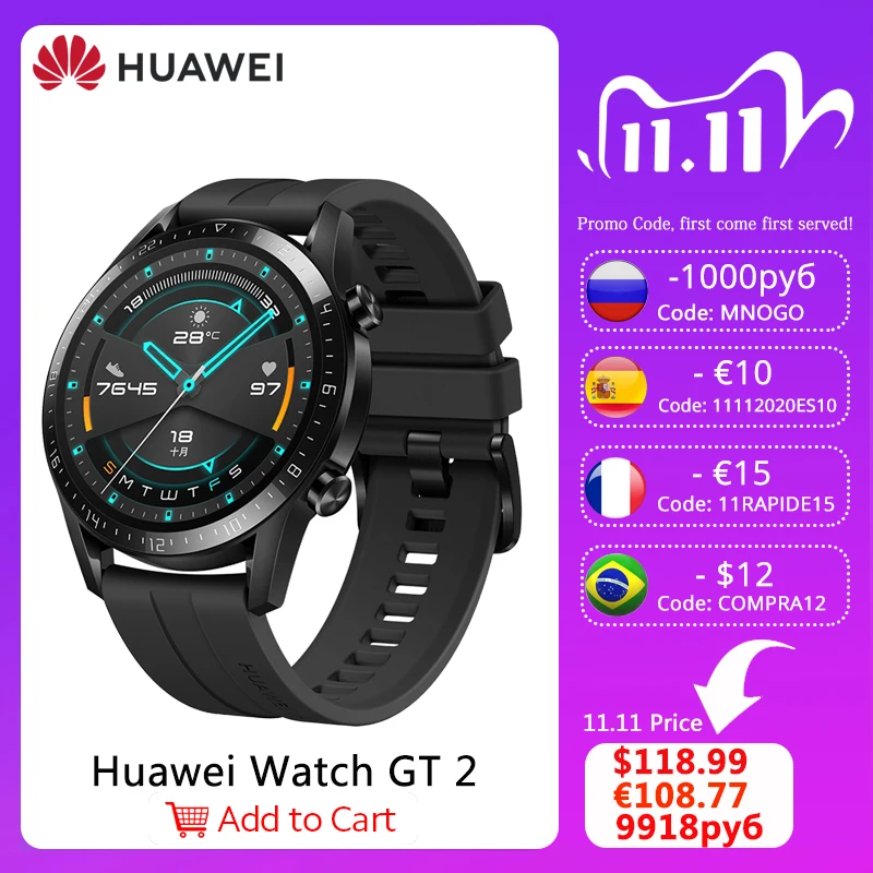 

HUAWEI Smart Watch GT 2 46mm Blood Oxygen SmartWatch 14 Days Battery GPS Bluetooth Phone Call Heart Rate Tracker 5ATM Waterproof