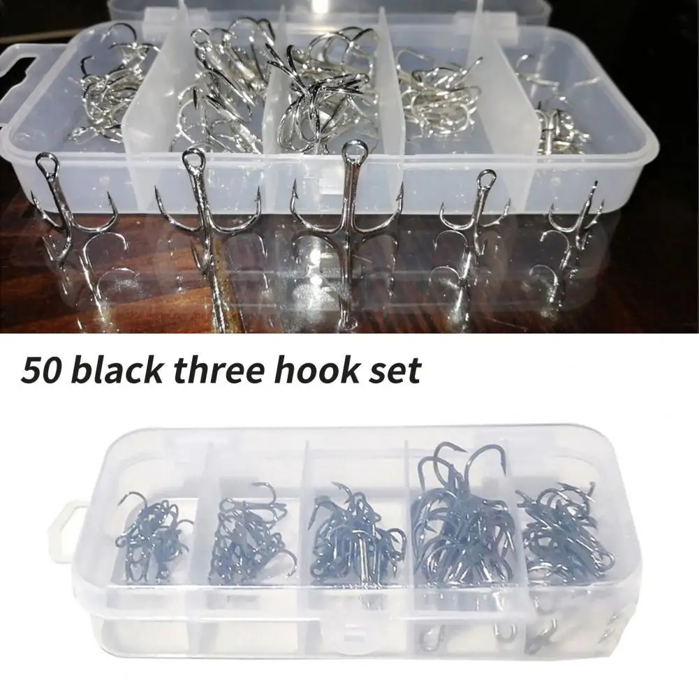 

50Pcs/Box Sturdy Fish Triple Hooks Lightweight Portable High Carbon Steel Fishing Treble Hook for Angling