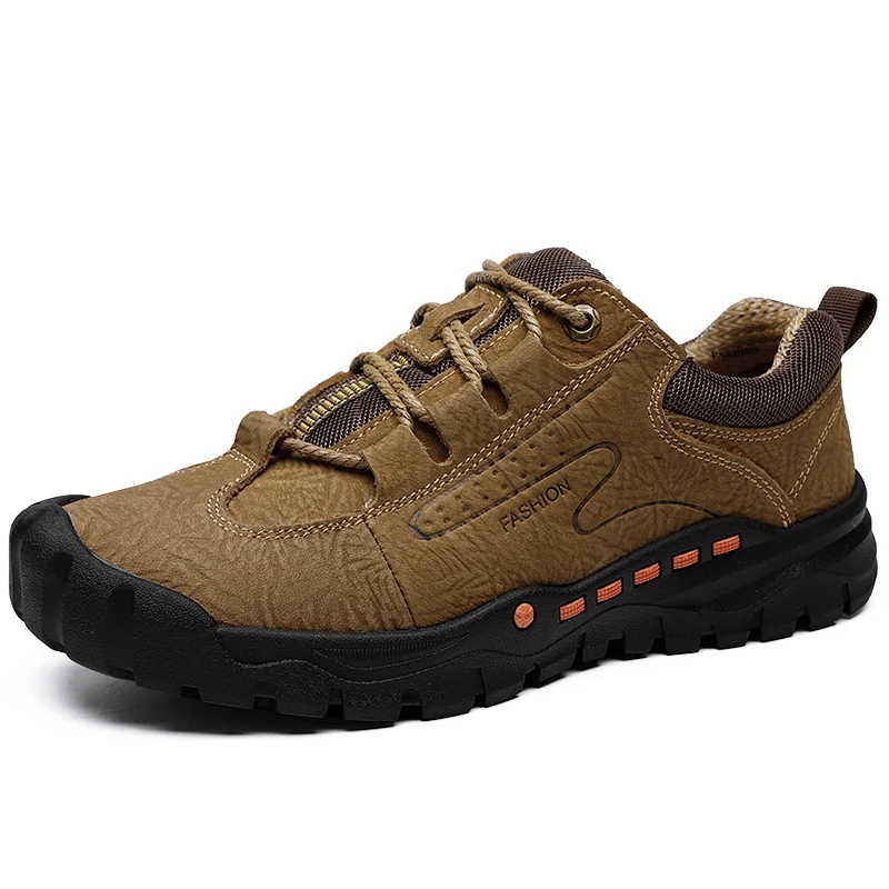 

Leather breathable waterproof hiking shoes men's outdoor sports and recreational leather shoes soft bottom light sneakers