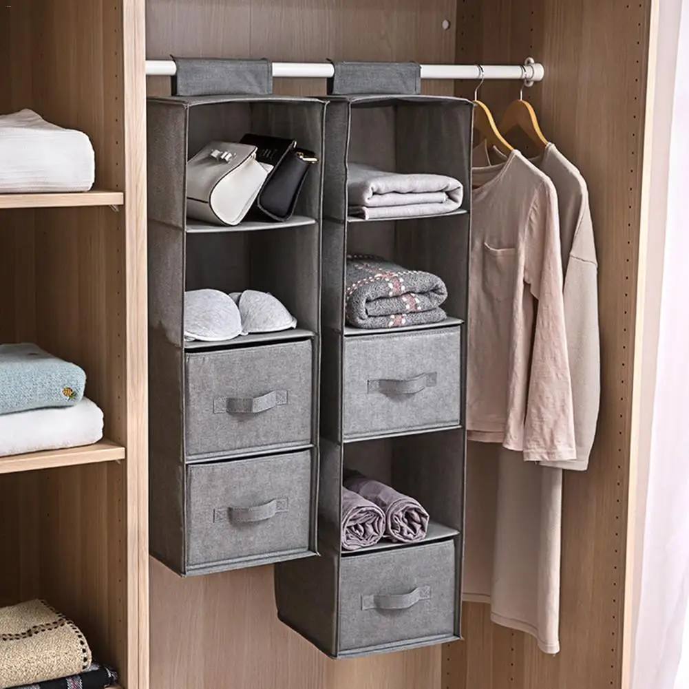 

Gray 3/4/5 Layers Interlayer Drawer Type Wardrobe Hanging Storage Bag Organizer Debris Storage Box Hanger