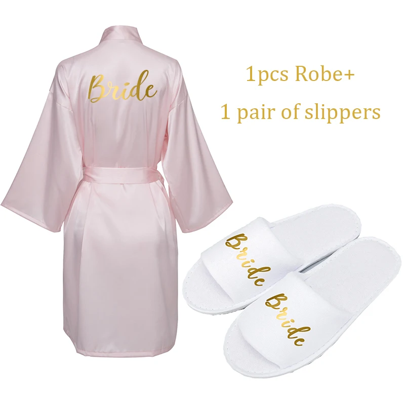 Light Pink Owiter/Коллекция года; Бордовое платье; атласный шелковый халат и тапочки; Свадебный банный халат; одежда для невесты и подружки невесты; женское кимоно; вечерние Халаты; подарки - Цвет: Light Pink