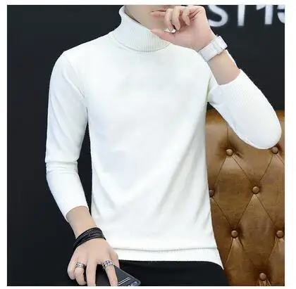 Осенне-зимний модный теплый мужской свитер с высоким воротом, мужские свитера, облегающий черный белый пуловер из эластичной ткани, мужской вязаный двойной свитер - Цвет: G01  White