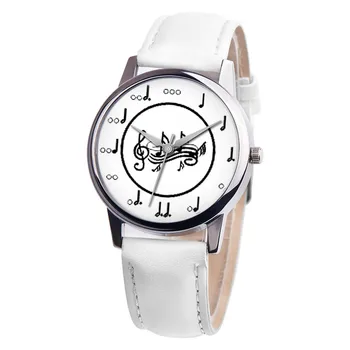 

Hot Women Wrist Watch PU Leather Strap Musical Note Round Dial Casual Analog Quartz Watches IE998