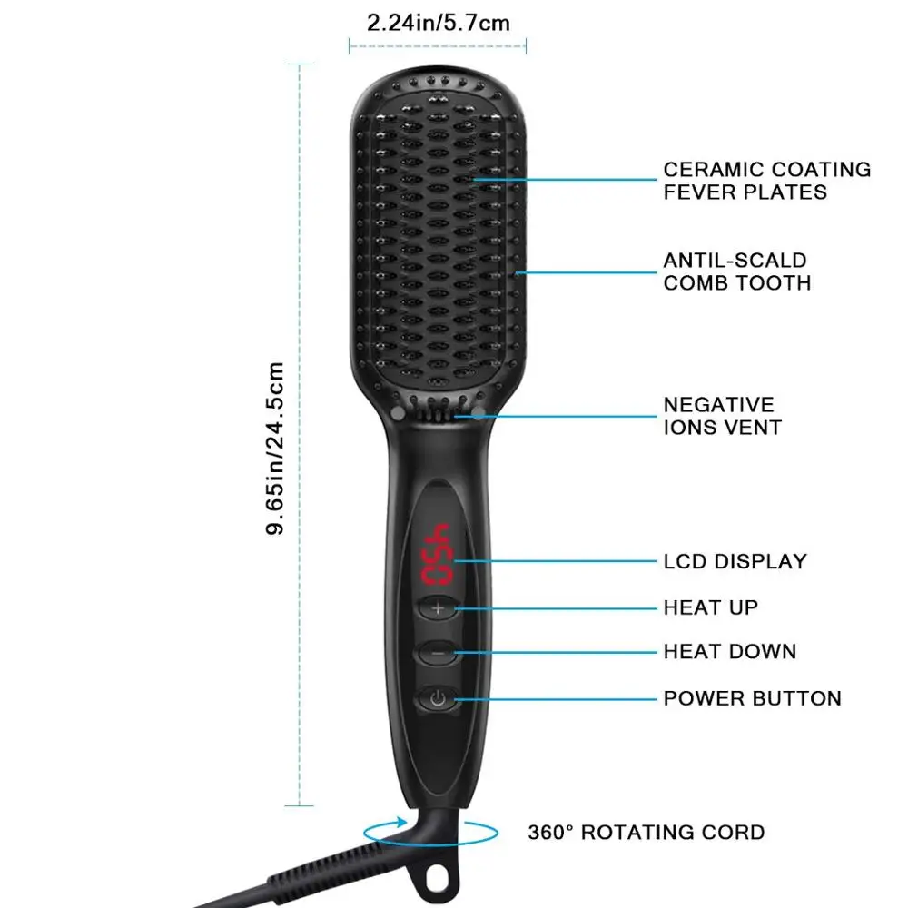 Hair Straightener Brush New Beard Straightener Comb Ceramic Heating, Anti-Scald Best 3 in 1 Hair Straightening Comb for Men