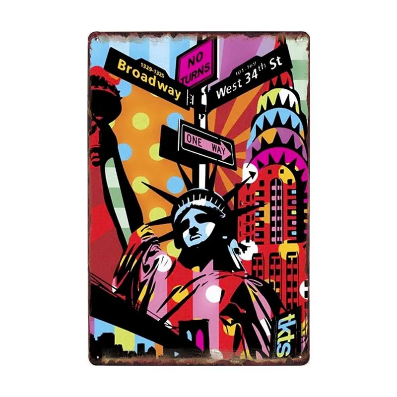 Соединенные Штаты Нью-Йорк металлический плакат ретро Оловянная табличка старинное украшение бар безаварийные тарелки домашний декор 20x30 см - Цвет: 50024