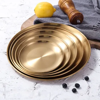 

Stainless Steel Metal Storage Tray Round Snack Fruit Cosmetics Jewelry Storage Organizer Dinner Plates Container Decorations