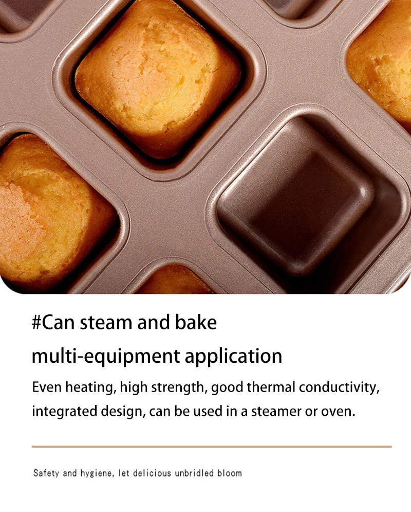 Non-Stick 12/6 Cavity Square Muffin Cupcake Baking Pan – Carbon Steel Mini Cake Tray fo... - SKU MTP27305 - UGI Packaging