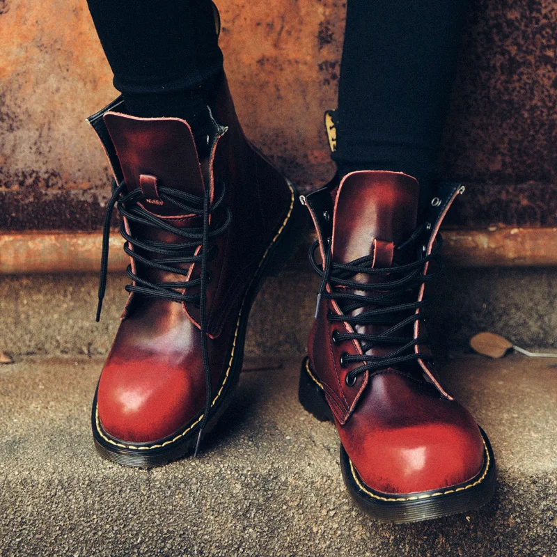Classic Women Genuine Leather Martin boots 2019 New Retro Brush Corlor Oxford Sole Motorcycle Boots