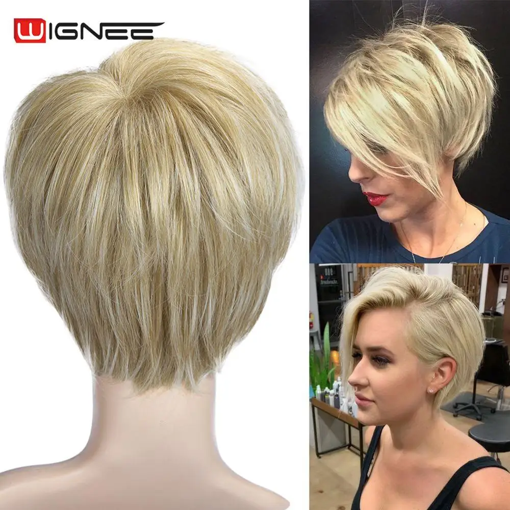 Парики из коротких волос Wignee для черно белых женщин смешанные коричневые/серые
