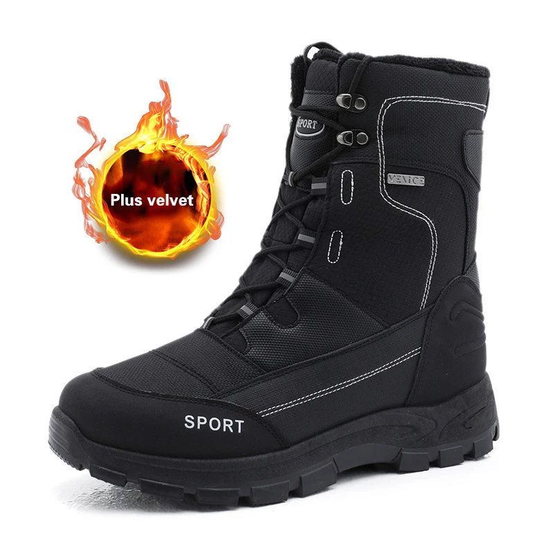 Botas de nieve para hombre, zapatos de invierno, botines cálidos de piel,  zapatillas negras, talla grande 45|Botas básicas| - AliExpress