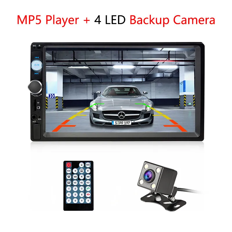 Автомобильный Семья автомобильный радиоприемник 2 DIN " Full HD 1080P Bluetooth MP3 плеер сзади Камера Сенсорное Зеркало Ссылка автомобильный стереорегистратор - Цвет: With 4 LED light cam