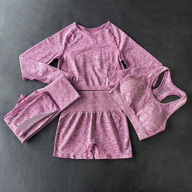 4pcs Yoga Sets Women Seamless Yoga Sets Fitness Sports Suits Gym