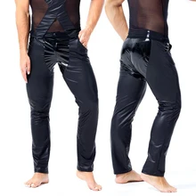 Брюки Для мужчин новинка с модными карманами; Туфли-лодочка из блестящей лакированной искусственной кожаные штаны Длинные обтягивающие штаны пикантные женские босоножки для ночного клуба Танцы милый костюм для девочек