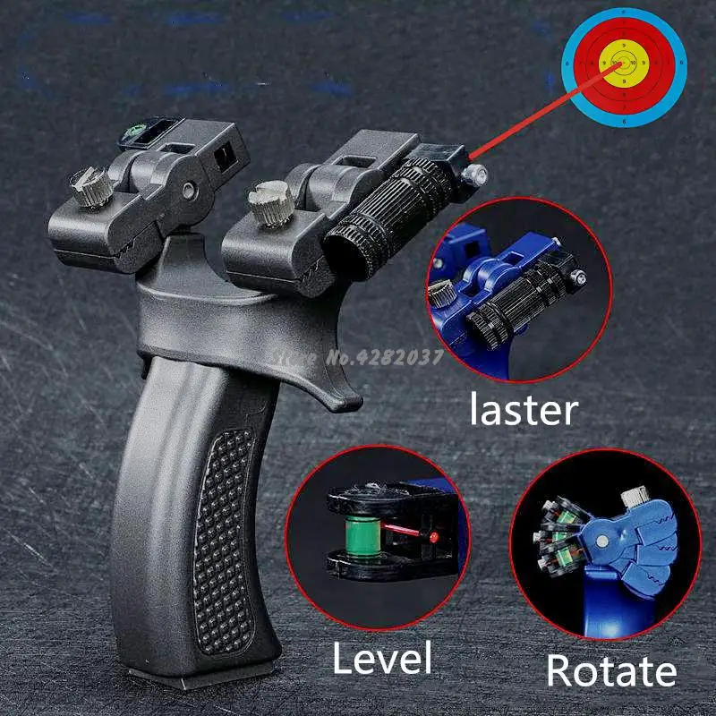 

Laser aiming slingshot head can be rotated equipped with level instrument high precision flat leather slingshot outdoor shooting