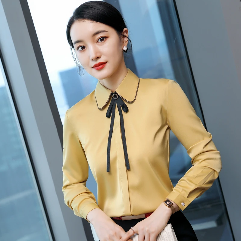 Yellow Blouses OL Styles Long Sleeve Women Blouses Shirts Autumn Winter