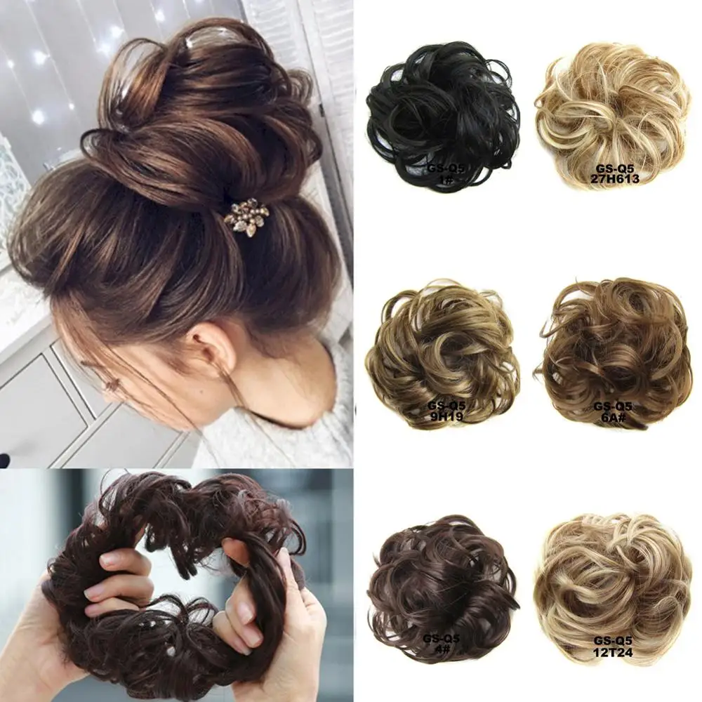 

Synthetic Elastic Wavy Curly Hair Donut Curly Chignon Hair Piece For Women Fake Hair Bun Black Brown 1 pcs Ponytails