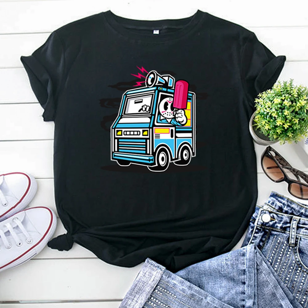 Tshirt Friday The 13Th Ice Cream Jason Print Woman T-Shirts Cotton Harajuku T Shirt For Women Short Sleeve Gothic Women'S Shirts