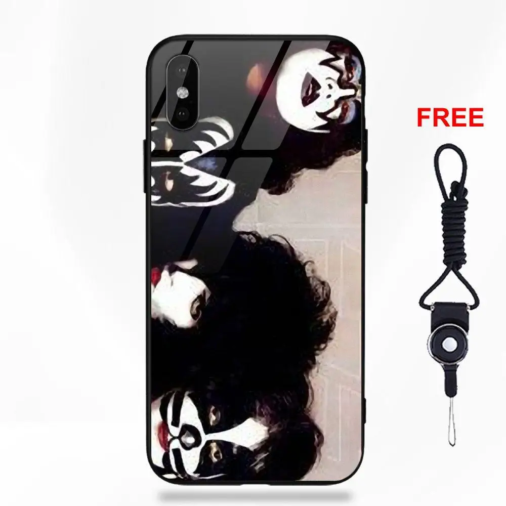 Рисунок мягкий ТПУ чехол+ закаленное стекло чехол для телефона Apple IPhone X XS Max XR 5 5C 5S SE 6 6S 7 8 Plus Kiss тяжелый Логотип рок-группы - Цвет: as picture