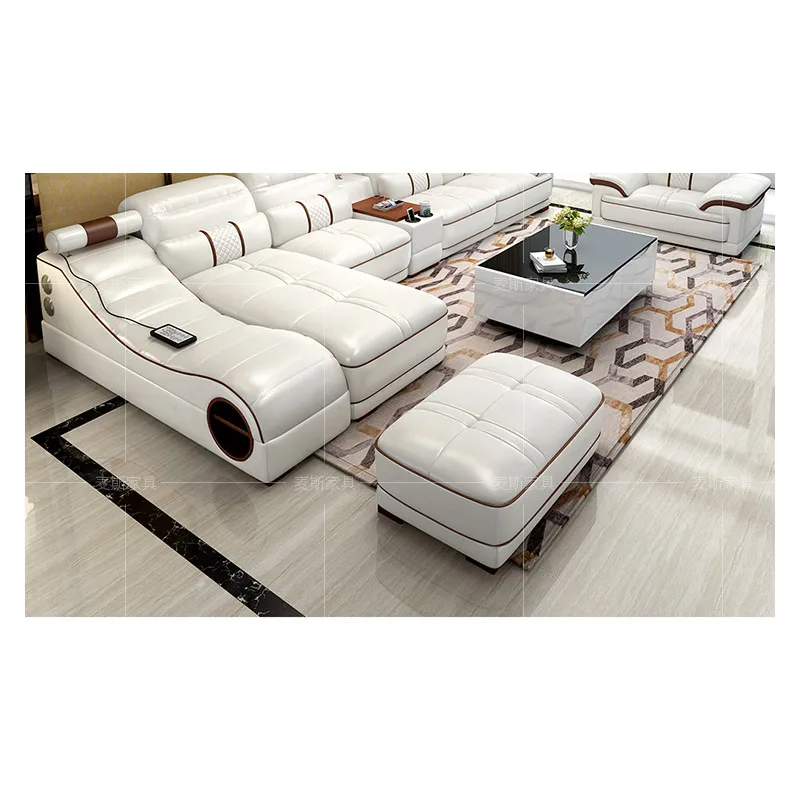 Современная мебель для гостиной кожаный диван с синим динамиком