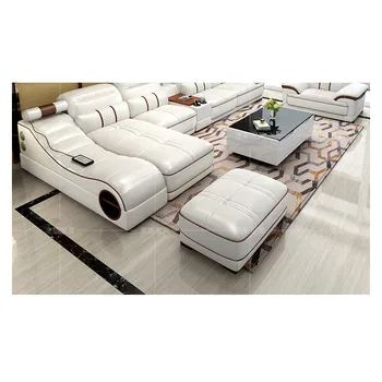 

Modern living room furniture leather sofa set with Blue Speaker