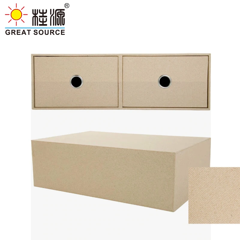 MQ2 Drawers Cabinet Cardboard Office Desk Top Organizer Home Storage One Layer Cabinet Beige Faux Linen Wood Paper(2PCS)