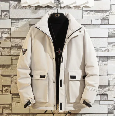 Beige Мужская Зимняя парка размера плюс L-5XL Мужская модная брендовая теплая Толстая куртка на молнии с несколькими карманами Мужская Повседневная парка QQ079 - Цвет: Beige