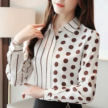 

2019 New Fashion Women Tops and Blouses Spring Long Sleeve Turn Down Neck Shirts Polka Dot Top Office Ladies Clothing Blusas