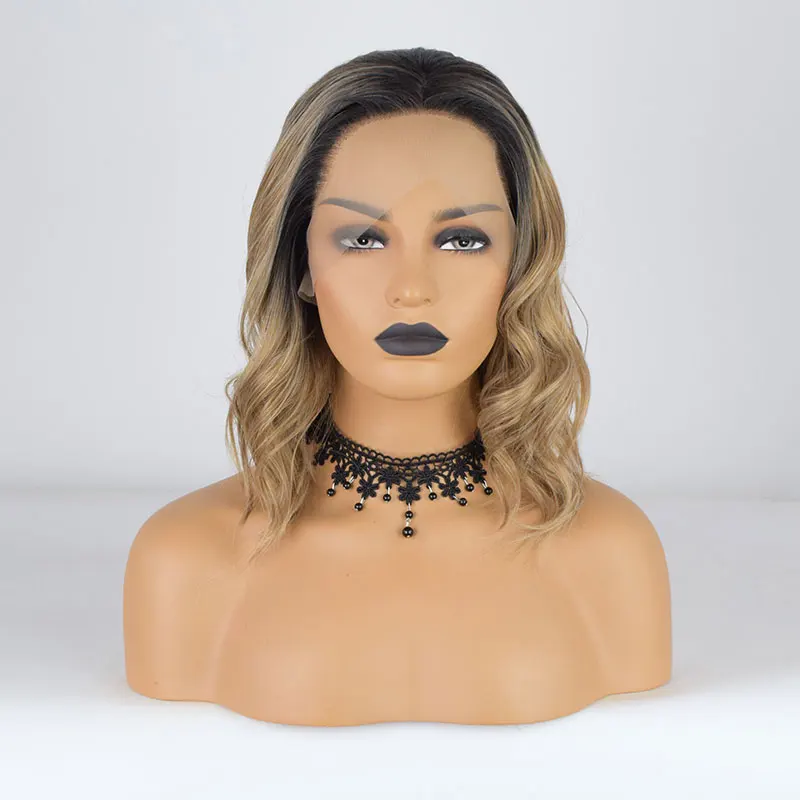 Bombshell, черные корни, Омбре, Микс, блонд, короткая волна, Боб, синтетический, 13*4, на кружеве, парики, жаропрочные волокна, волосы для белых женщин