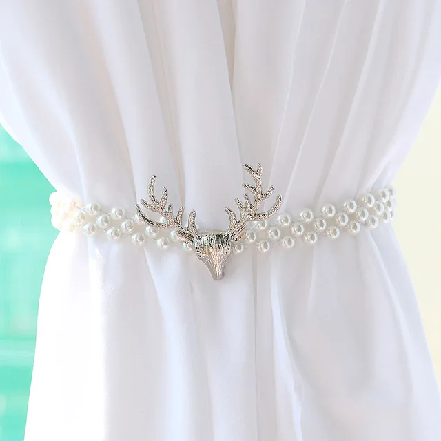 ⚡️Metal Curtain Clip Tieback Buckle Clips Curtain Holders Golden Silver Color Leaves Bow Elk Buckle Tie Back Curtain Accessories Pearl Antlers Silver
