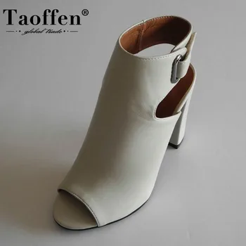 

TAOFFEN Square Heel Women Pumps Peep-Toe Solid Color Shoes Women Metal Casual Sexy Party Western Style Footwear Size 34-43