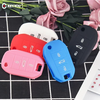 

KEYYOU 3 BT Silicone Flip Car Key Cover for Citroen C4 CACTUS C5 C3 C4L Peugeot 508 301 2008 3008 408 remote key Case Bag Holder