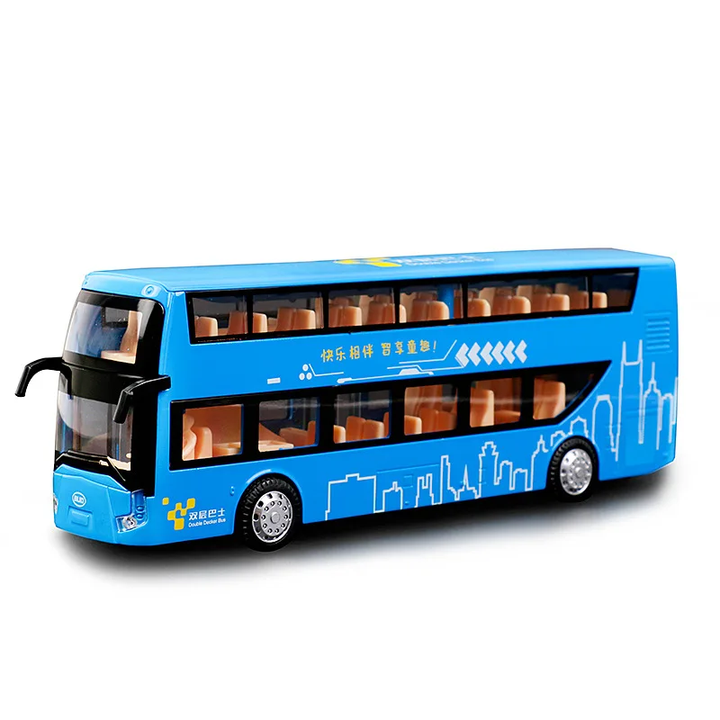 Jiaye Cs0283 счастливый двухслойный автобус сплава Модель автомобиля 1: 48 реальный человек голос дети автобус игрушка модель