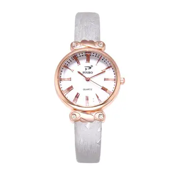 

HobbyLane Lady Roman Numeral Quartz Watch Rhinestone PU Leather Thin Strap Analog Wristwatch