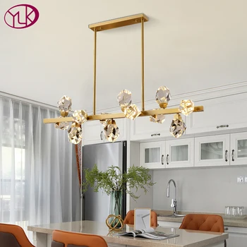 

Luxury copper chandelier lighting for dining room modern diamond crystal light fixtures rectangle kitchen island led hanglamps
