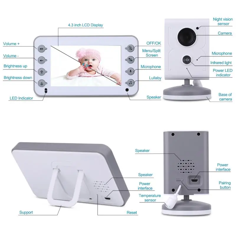 Monitor do Bebê de Vídeo Digital sem Fio Infravermelha de Alta Segurança do Bebê Polegada Displa Áudio Bidirecional Discussão Câmera Resolução Wifi 4.3 7 Câmera Infravermelha de Alta Resolução WIFI Segurança Do Bebê